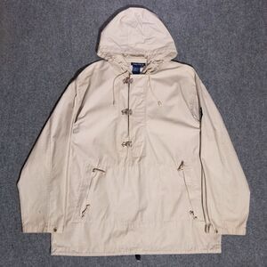VTG Nautica Sailing Anorak Jacket Khaki XL Fireman Clip Front Clasp Cotton RARE